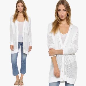 Vince White Longline Open Knit Button Front Cardigan Women’s Small